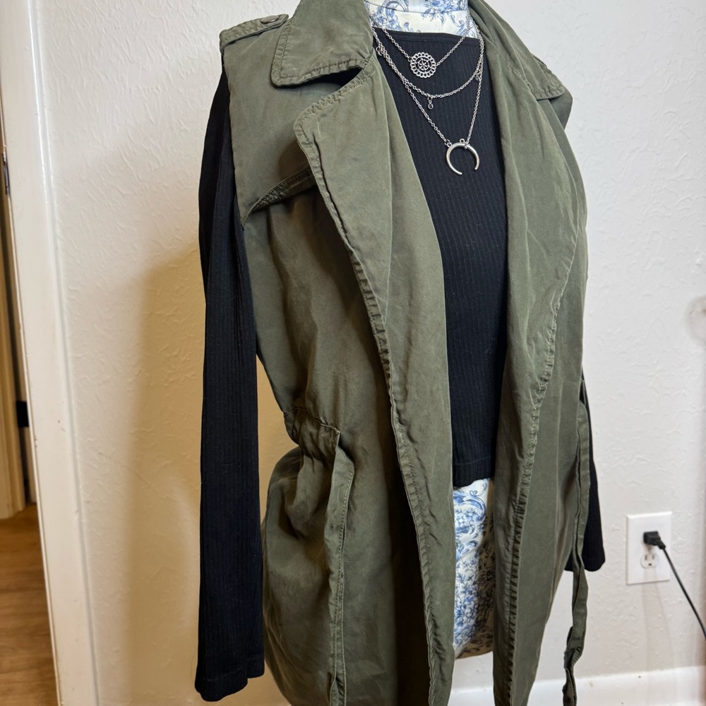 Anthropologie Olive Green Long Trench Vest Duster | Size Small